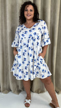 CurveWow Vneck Frill Sleeve Smock Dress Ivory Floral