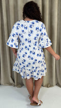 CurveWow Vneck Frill Sleeve Smock Dress Ivory Floral