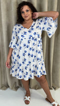 CurveWow Vneck Frill Sleeve Smock Dress Ivory Floral