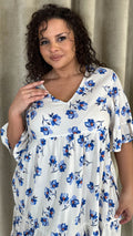 CurveWow Vneck Frill Sleeve Smock Dress Ivory Floral