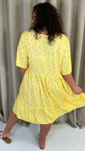 CurveWow Button Front Tea Dress Yellow Floral