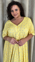 CurveWow Button Front Tea Dress Yellow Floral