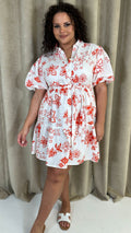 CurveWow Puff Sleeve Tiered Shirt Dress White Floral
