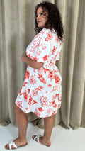 CurveWow Puff Sleeve Tiered Shirt Dress White Floral