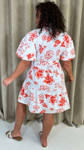 CurveWow Puff Sleeve Tiered Shirt Dress White Floral