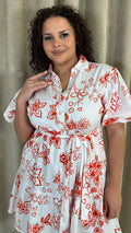 CurveWow Puff Sleeve Tiered Shirt Dress White Floral