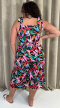 CurveWow Printed Tie Strappy Culotte Jumpsuit Black Multi Leaf