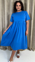 CurveWow Elasticated Waist Midi Dress Blue