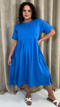 CurveWow Elasticated Waist Midi Dress Blue