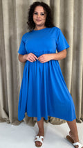 CurveWow Elasticated Waist Midi Dress Blue
