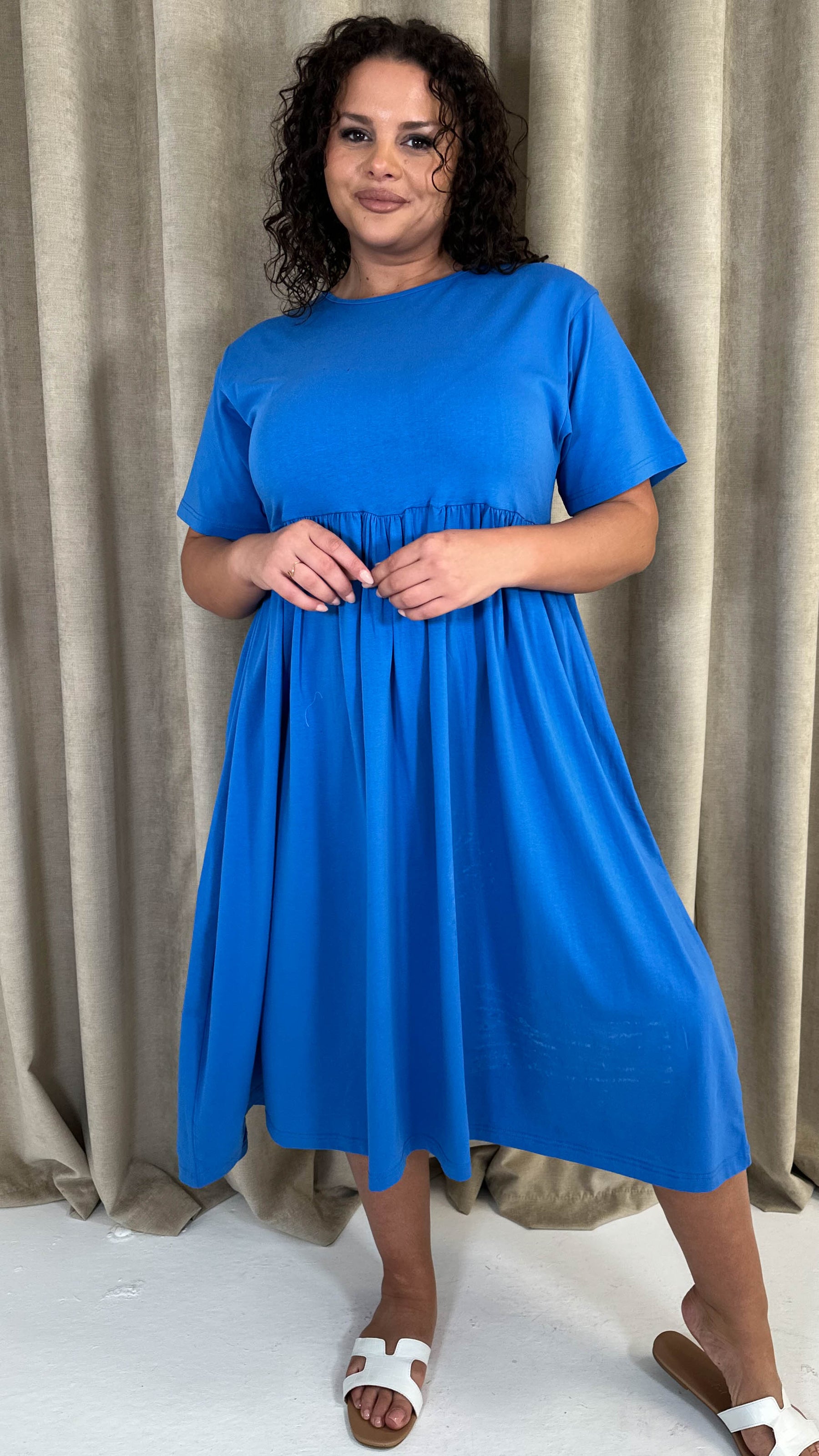 elasticated waist midi dress Elastic Waist Midi Dress | Indigo Bloom Print | S