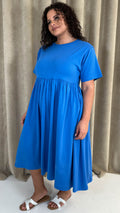 CurveWow Elasticated Waist Midi Dress Blue