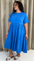 CurveWow Elasticated Waist Midi Dress Blue