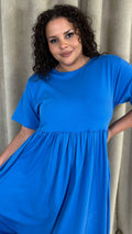 CurveWow Elasticated Waist Midi Dress Blue