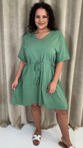 CurveWow Mini Drawcord T-Shirt Dress Basil Green