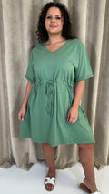 CurveWow Mini Drawcord T-Shirt Dress Basil Green