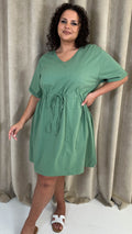 CurveWow Mini Drawcord T-Shirt Dress Basil Green