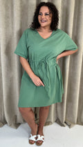 CurveWow Mini Drawcord T-Shirt Dress Basil Green