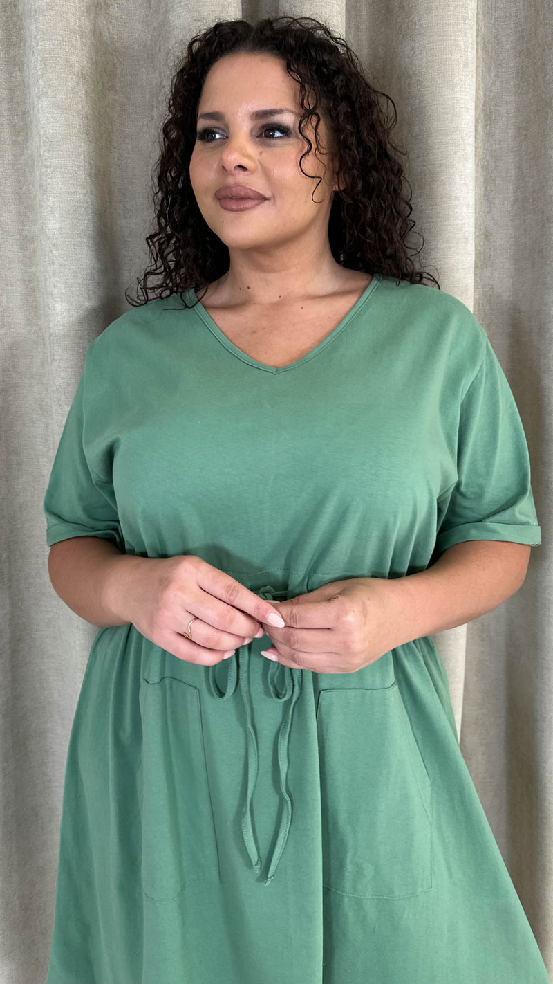 CurveWow Mini Drawcord T-Shirt Dress Basil Green