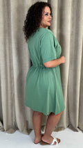 CurveWow Mini Drawcord T-Shirt Dress Basil Green
