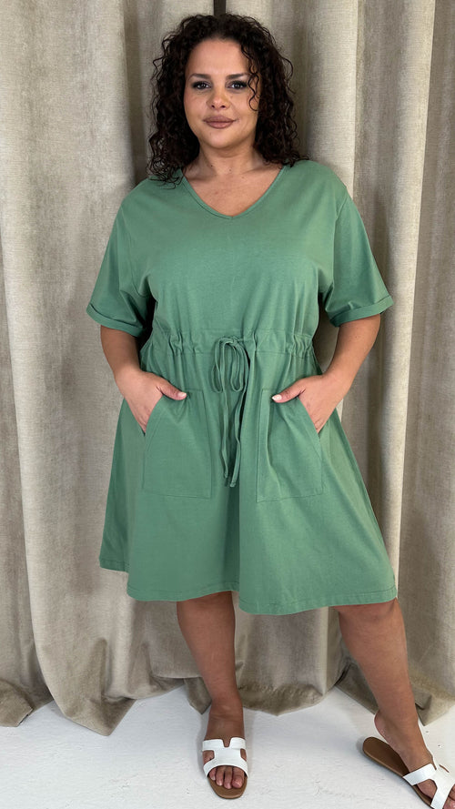 CurveWow Mini Drawcord T-Shirt Dress Green