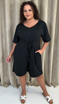CurveWow Drawcord Waist Playsuit Black