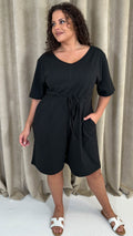 CurveWow Drawcord Waist Playsuit Black