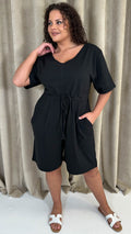 CurveWow Drawcord Waist Playsuit Black