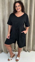 CurveWow Drawcord Waist Playsuit Black