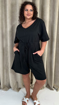 CurveWow Drawcord Waist Playsuit Black