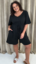 CurveWow Drawcord Waist Playsuit Black