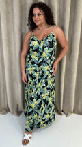 CurveWow Printed Tie Front Maxi Dress Green Floral