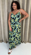 CurveWow Printed Tie Front Maxi Dress Green Floral