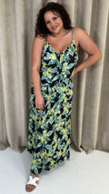 CurveWow Printed Tie Front Maxi Dress Green Floral