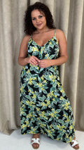 CurveWow Printed Tie Front Maxi Dress Green Floral