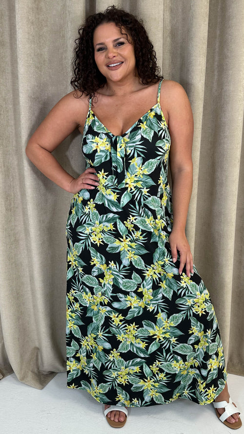 CurveWow Printed Tie Front Maxi Dress Green Floral