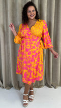CurveWow Splice Wrap Midi Dress Pink/Orange