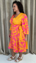 CurveWow Splice Wrap Midi Dress Pink/Orange