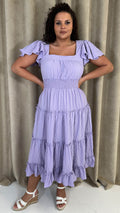 CurveWow Square Neck Seersucker Dress Lilac