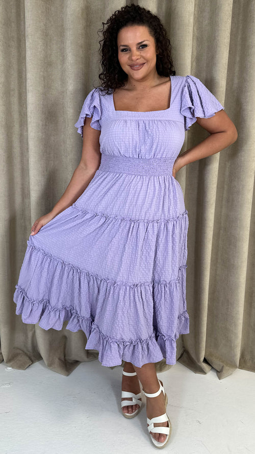 CurveWow Square Neck Seersucker Dress Lilac
