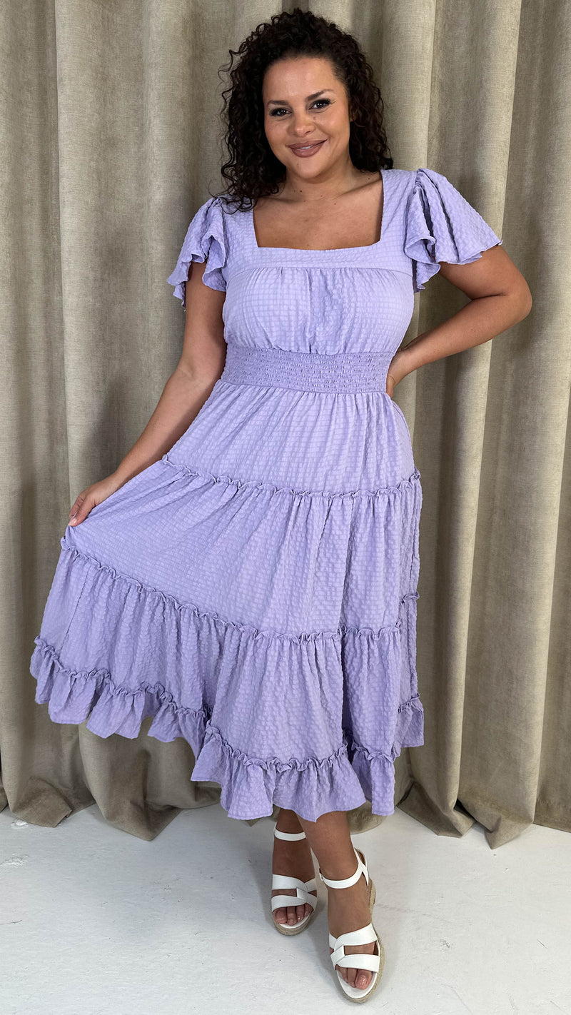 CurveWow Square Neck Seersucker Dress Lilac