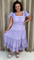 CurveWow Square Neck Seersucker Dress Lilac