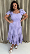 CurveWow Square Neck Seersucker Dress Lilac