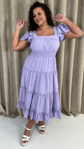 CurveWow Square Neck Seersucker Dress Lilac