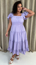 CurveWow Square Neck Seersucker Dress Lilac