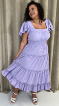 CurveWow Square Neck Seersucker Dress Lilac