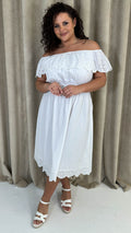 CurveWow Broderie Bardot Midi Dress White