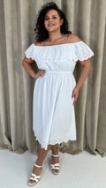CurveWow Broderie Bardot Midi Dress White