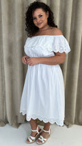CurveWow Broderie Bardot Midi Dress White