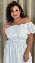 CurveWow Broderie Bardot Midi Dress White